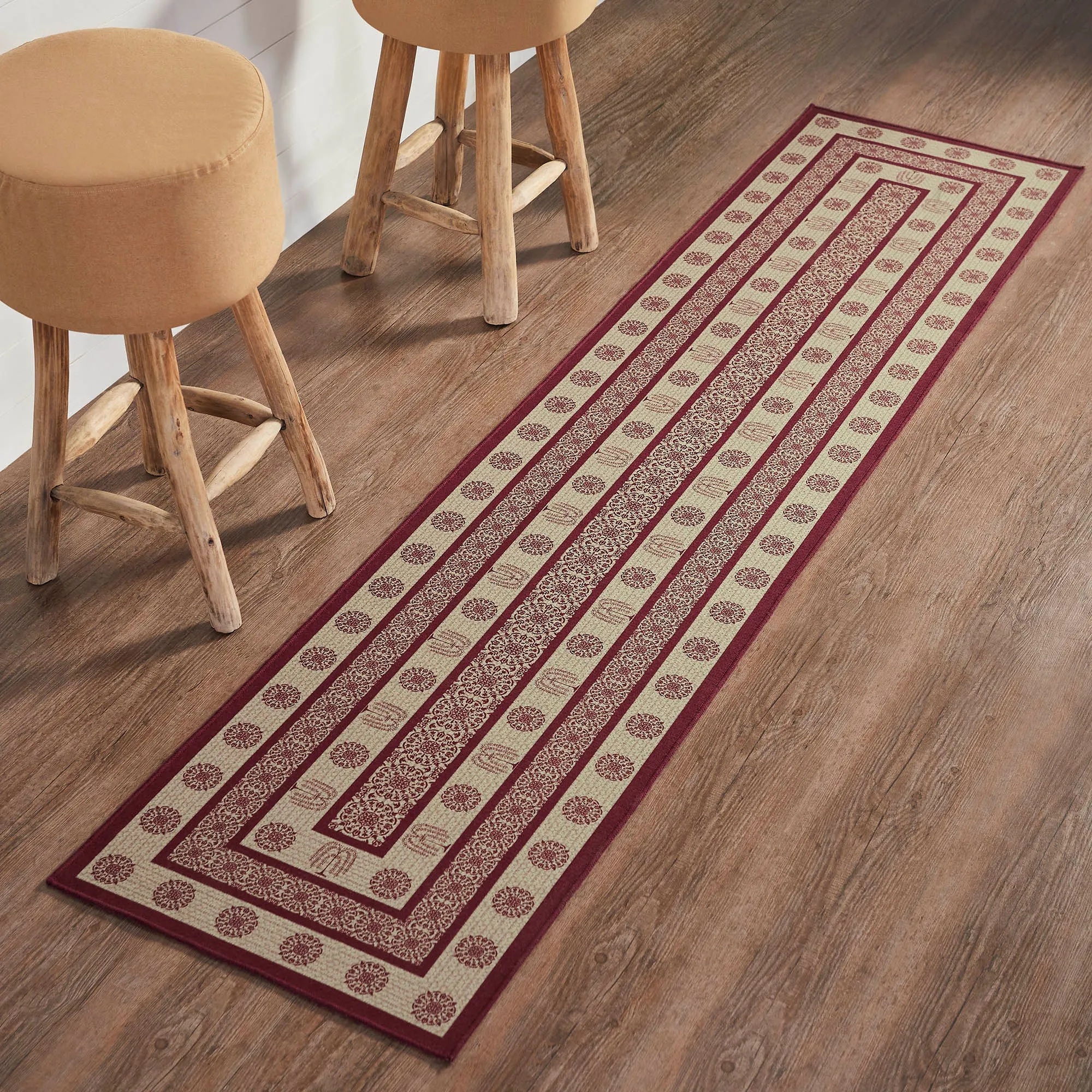 Custom House Burgundy Tan Jacquard Polyester Rug/Runner Rect 22x96