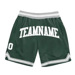 Custom Hunter Green White-Gray Authentic Throwback Basketball Shorts