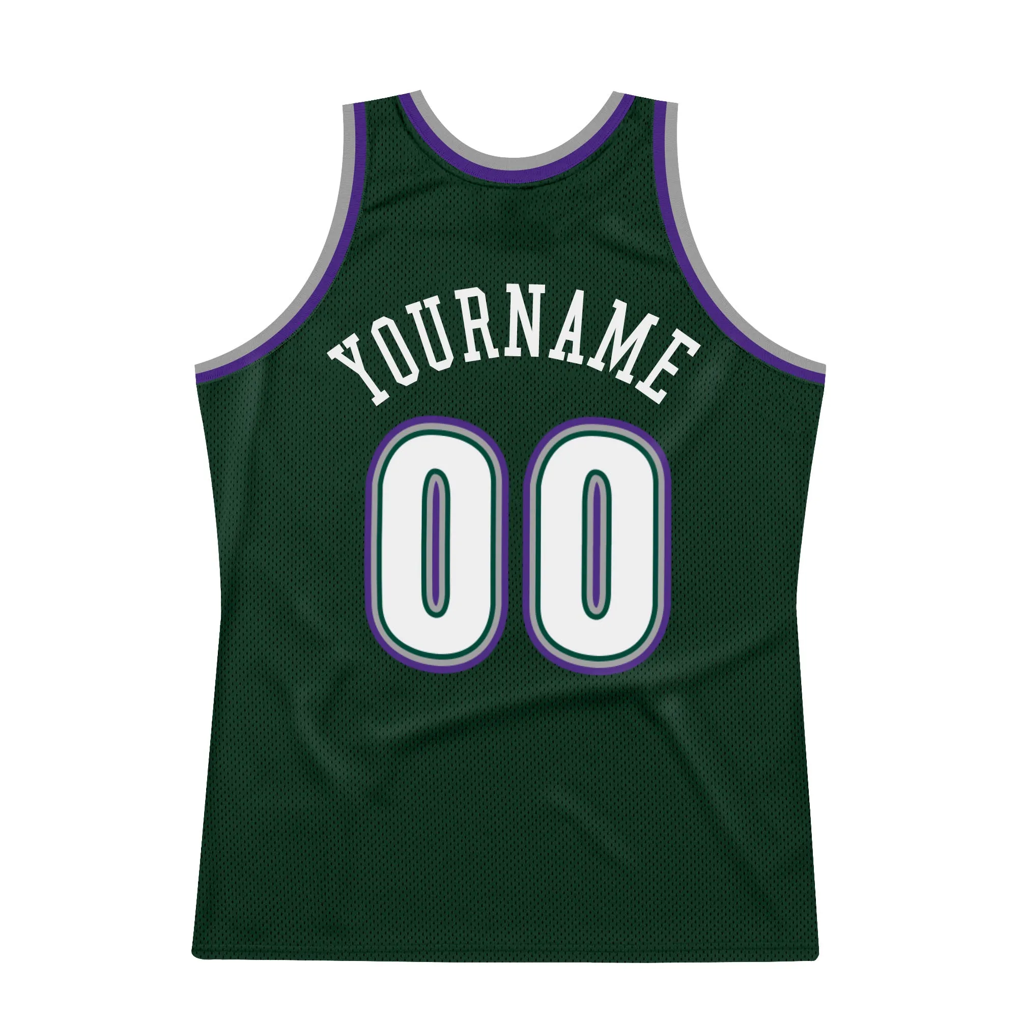 Custom Hunter Green White-Purple Authentic Throwback Basketball Jersey