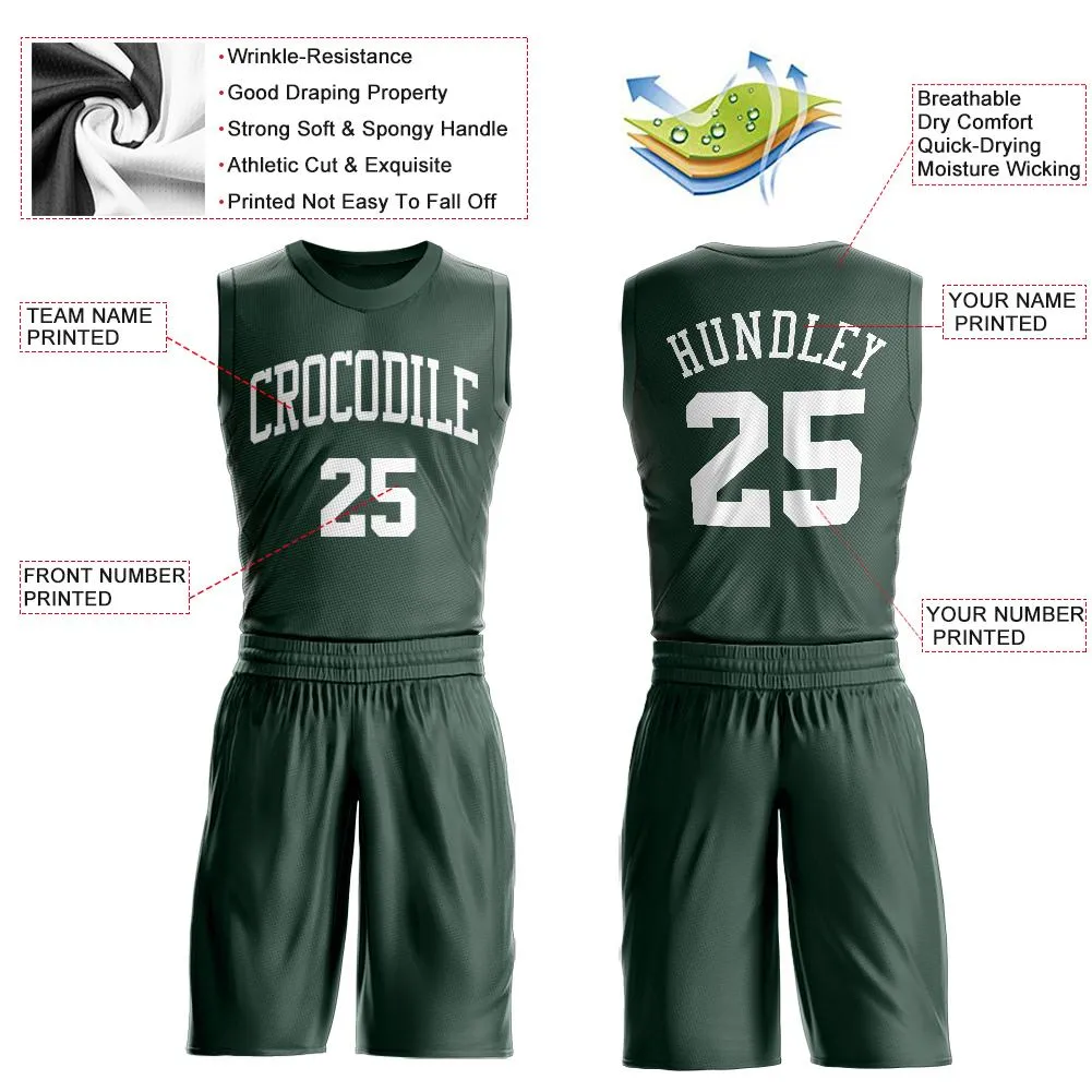 Custom Hunter Green White Round Neck Suit Basketball Jersey