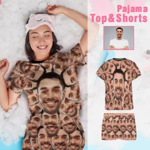 Custom Husband Face Seamless Sleepwear Personalized Photo Women's Pajama T-Shirt&Shorts&Pants Free Match