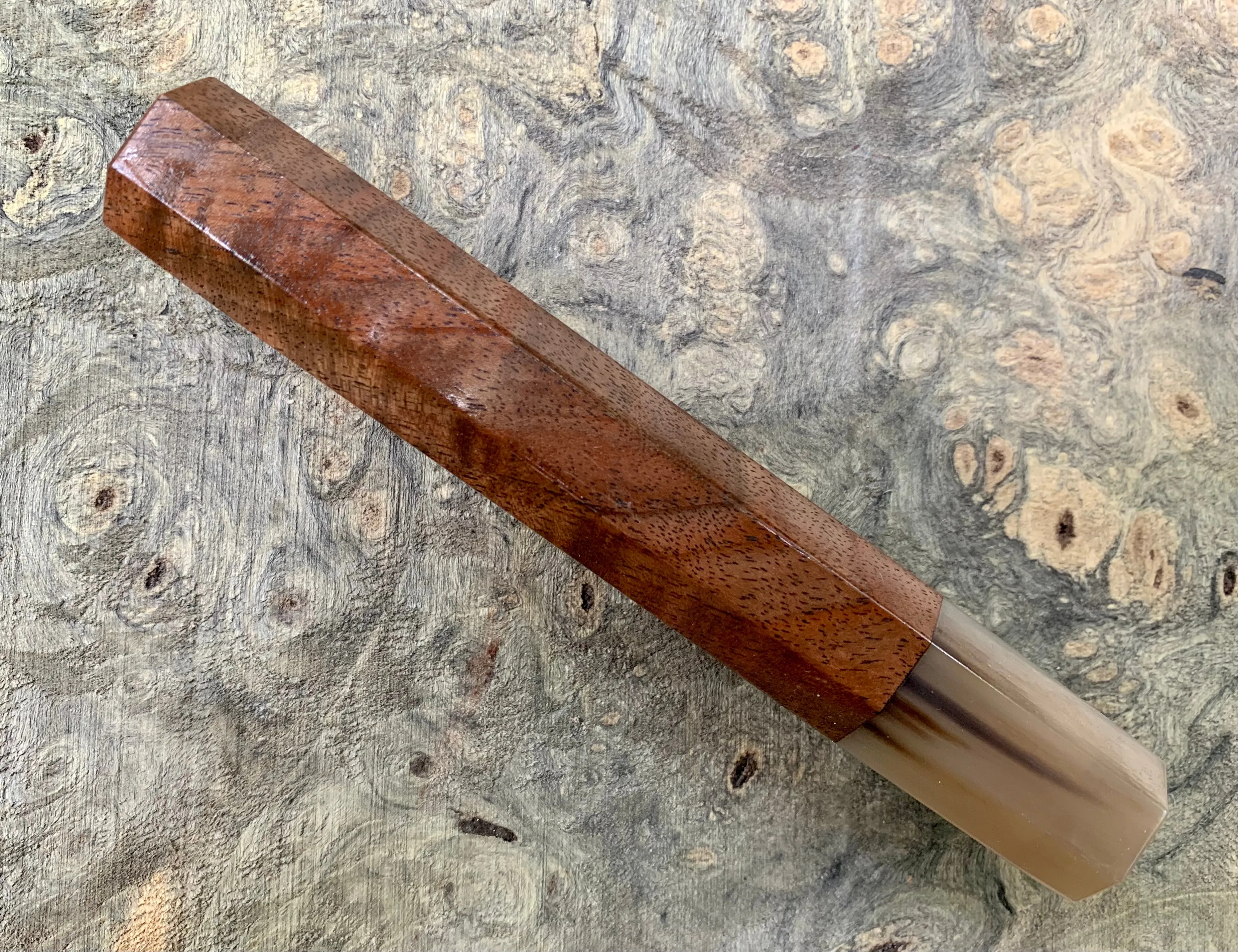 Custom Japanese Knife handle (wa handle) for 165-210 -  Figured Walnut and Blonde horn