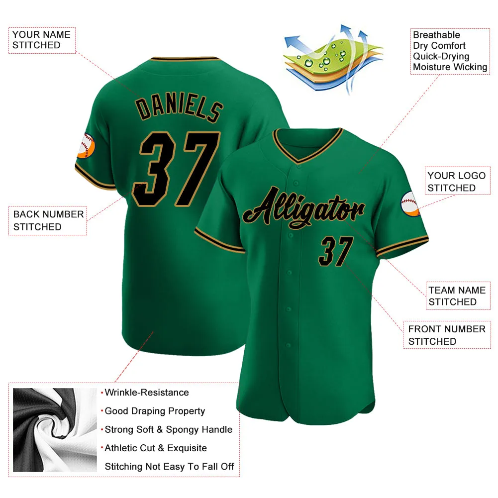 Custom Kelly Green Black-Old Gold Authentic Baseball Jersey