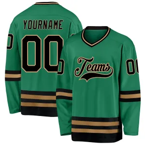 Custom Kelly Green Black-Old Gold Hockey Jersey