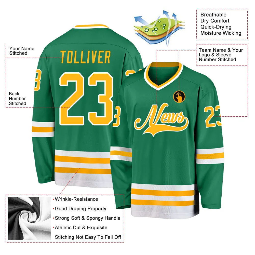 Custom Kelly Green Gold-White Hockey Jersey