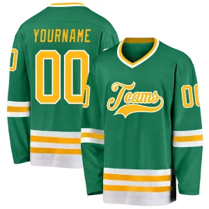 Custom Kelly Green Gold-White Hockey Jersey