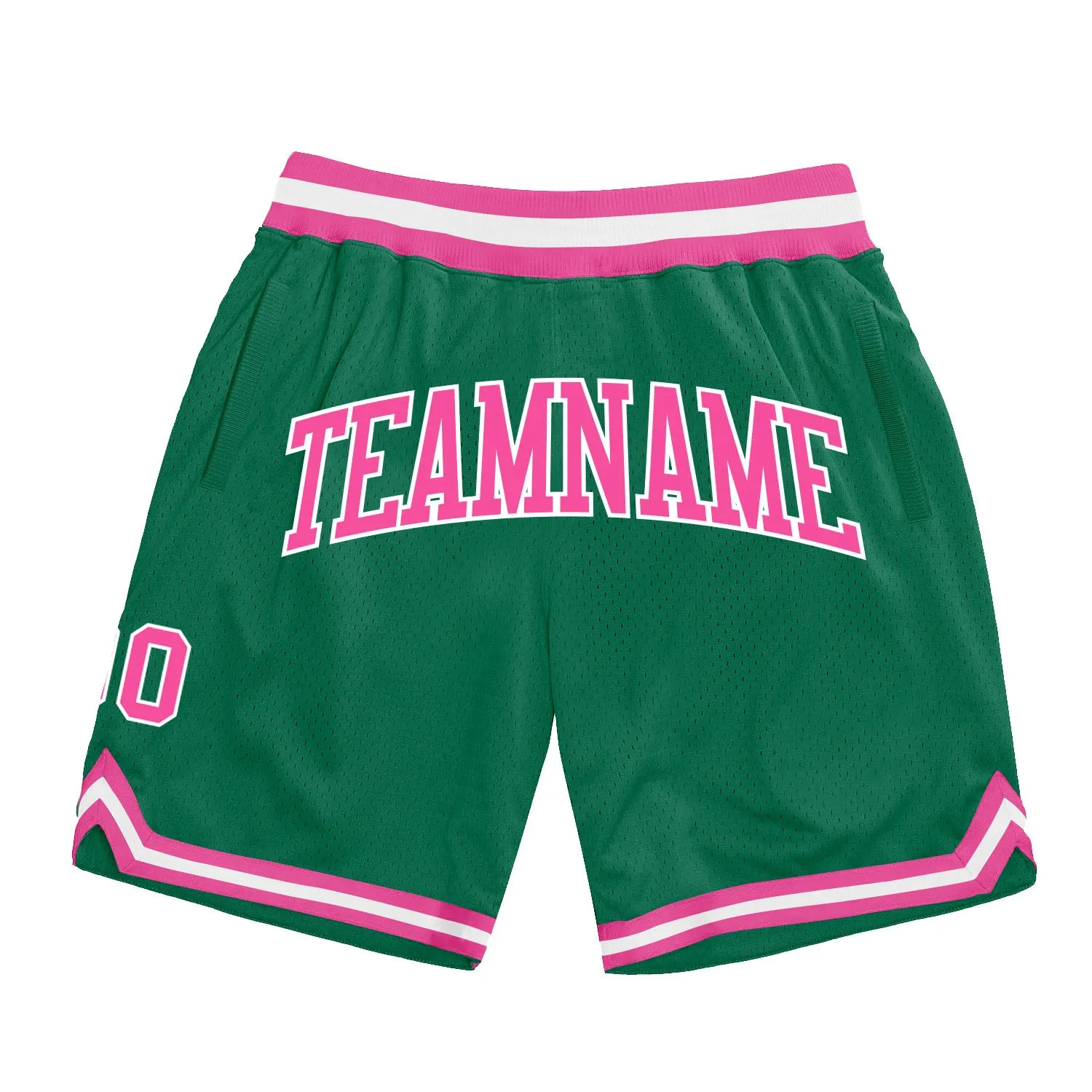 Custom Kelly Green Pink-White Authentic Throwback Basketball Shorts