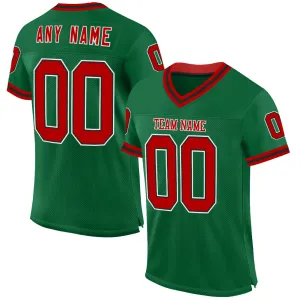 Custom Kelly Green Red-Black Mesh Authentic Throwback Football Jersey