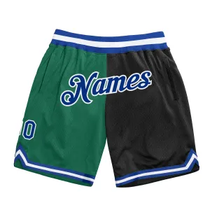 Custom Kelly Green Royal-Black Authentic Throwback Split Fashion Basketball Shorts