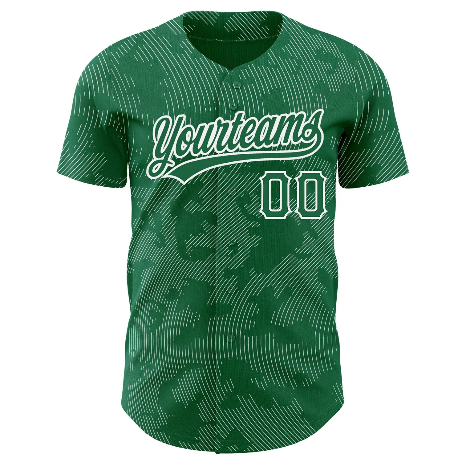 Custom Kelly Green White 3D Pattern Design Curve Lines Authentic Baseball Jersey