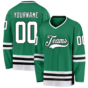 Custom Kelly Green White-Black Hockey Jersey