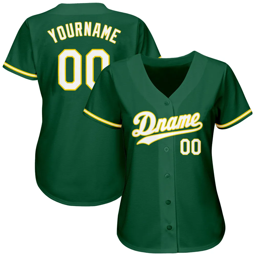 Custom Kelly Green White-Gold Authentic Baseball Jersey