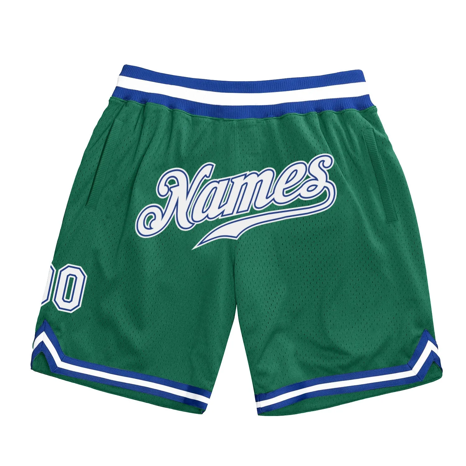 Custom Kelly Green White-Royal Authentic Throwback Basketball Shorts