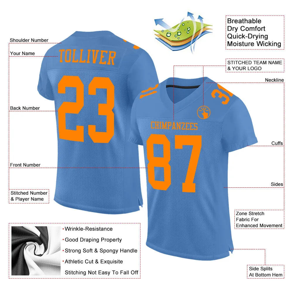 Custom Light Blue Bay Orange Mesh Authentic Football Jersey