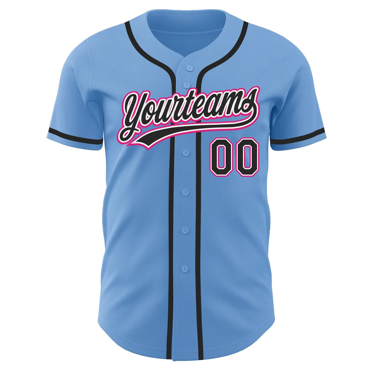 Custom Light Blue Black-Hot Pink Authentic Baseball Jersey