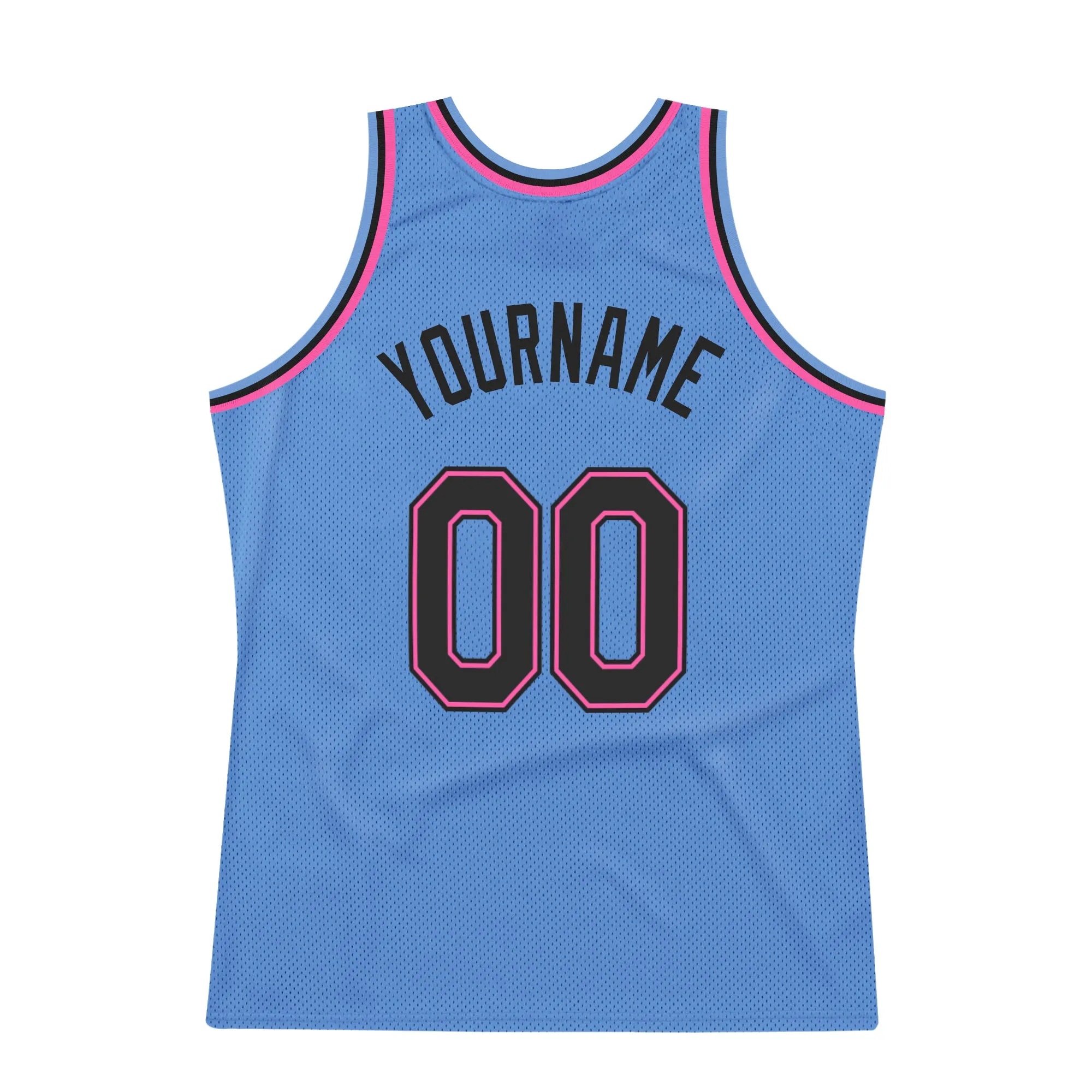 Custom Light Blue Black-Pink Authentic Throwback Basketball Jersey