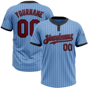 Custom Light Blue Black Pinstripe Crimson Two-Button Unisex Softball Jersey