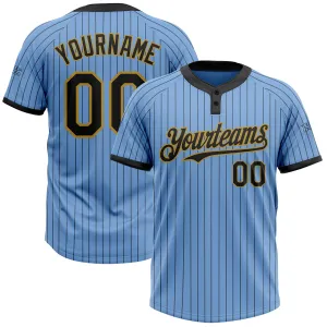 Custom Light Blue Black Pinstripe Old Gold Two-Button Unisex Softball Jersey