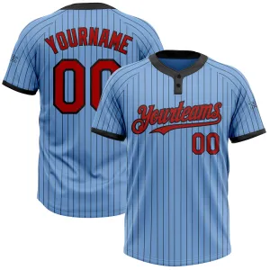 Custom Light Blue Black Pinstripe Red Two-Button Unisex Softball Jersey