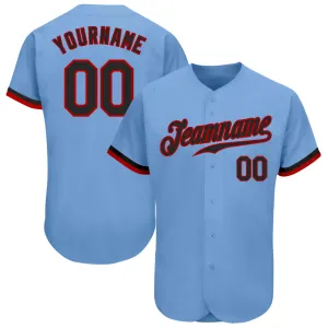 Custom Light Blue Black-Red Authentic Baseball Jersey