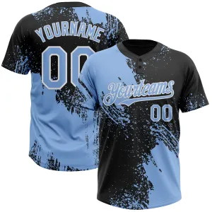 Custom Light Blue Black-White 3D Pattern Abstract Brush Stroke Two-Button Unisex Softball Jersey