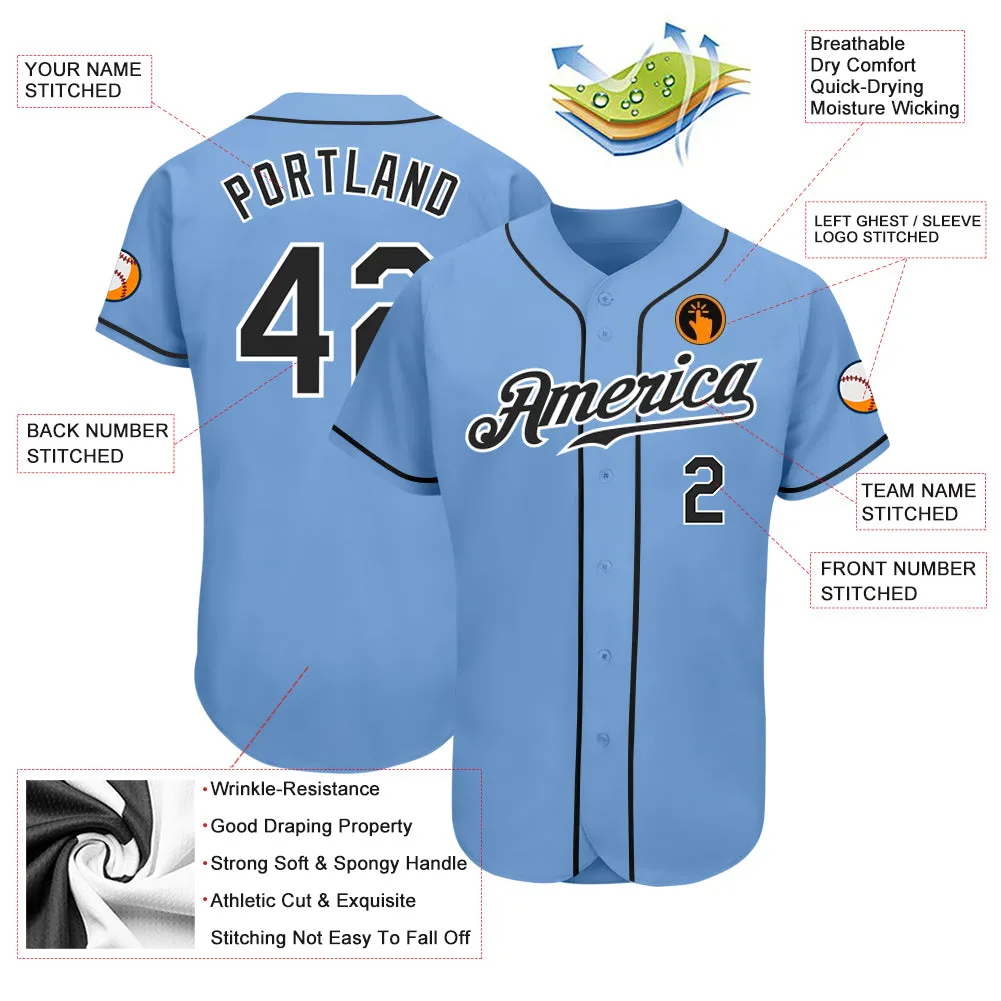 Custom Light Blue Black-White Authentic Baseball Jersey