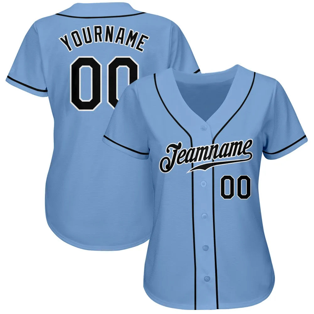 Custom Light Blue Black-White Authentic Baseball Jersey