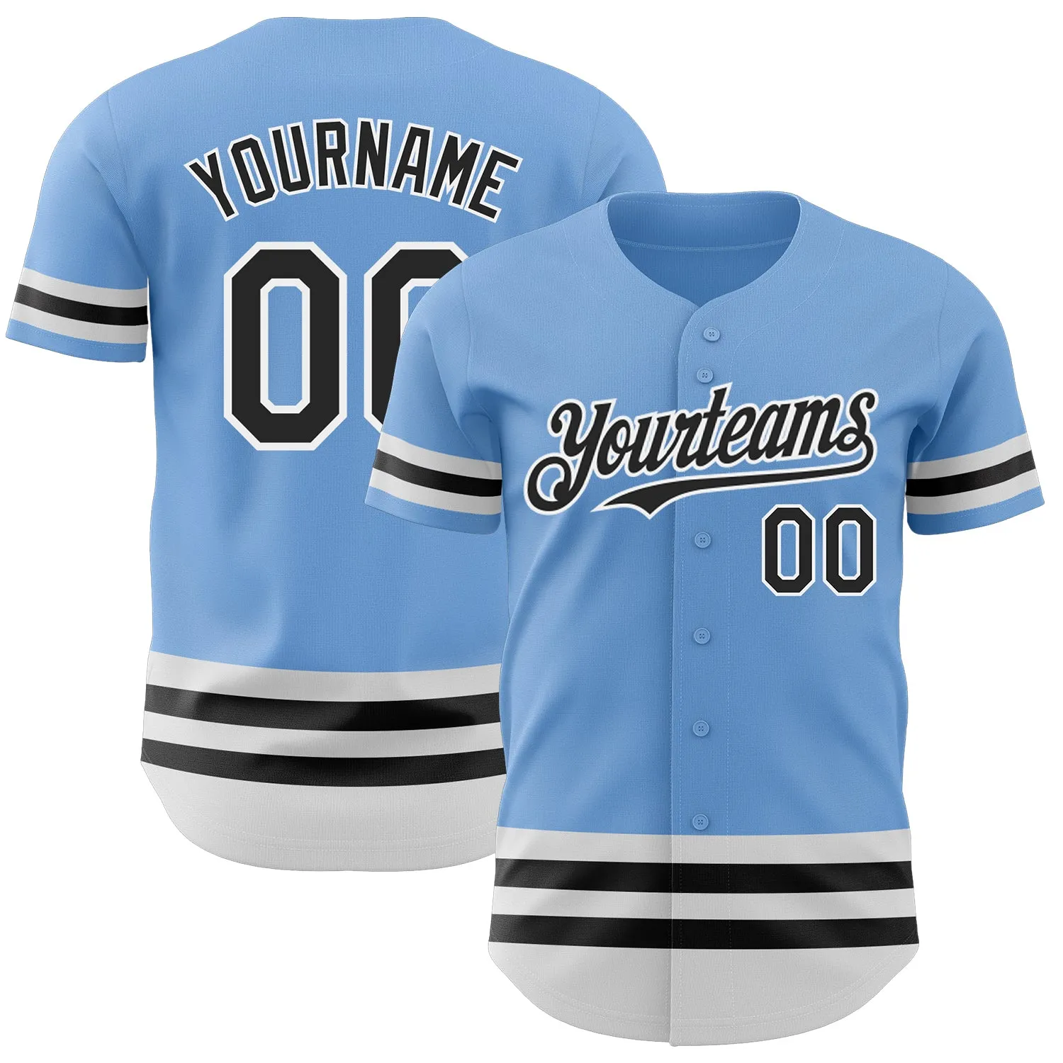 Custom Light Blue Black-White Line Authentic Baseball Jersey