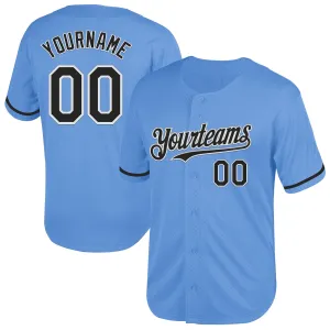 Custom Light Blue Black-White Mesh Authentic Throwback Baseball Jersey