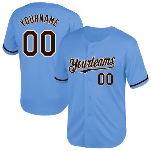 Custom Light Blue Brown-White Mesh Authentic Throwback Baseball Jersey