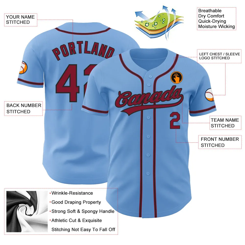 Custom Light Blue Crimson-Black Authentic Baseball Jersey