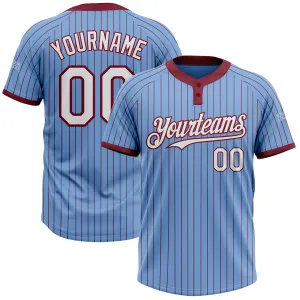 Custom Light Blue Crimson Pinstripe White Two-Button Unisex Softball Jersey