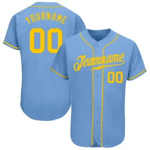 Custom Light Blue Gold Authentic Baseball Jersey