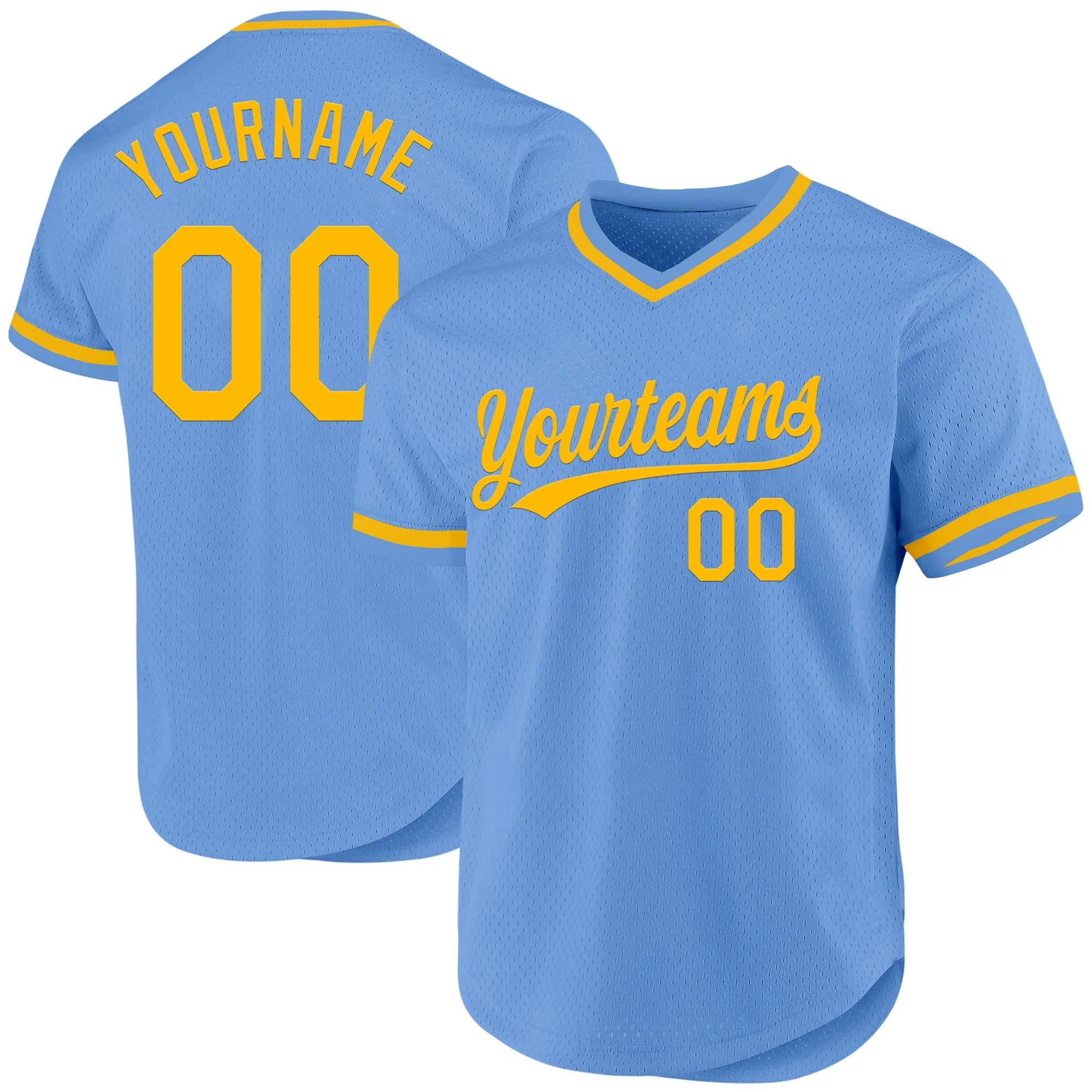 Custom Light Blue Gold Authentic Throwback Baseball Jersey