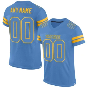 Custom Light Blue Gold Mesh Authentic Football Jersey