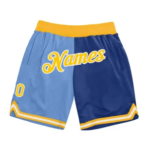 Custom Light Blue Gold-Royal Authentic Throwback Split Fashion Basketball Shorts