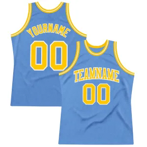 Custom Light Blue Gold-White Authentic Throwback Basketball Jersey