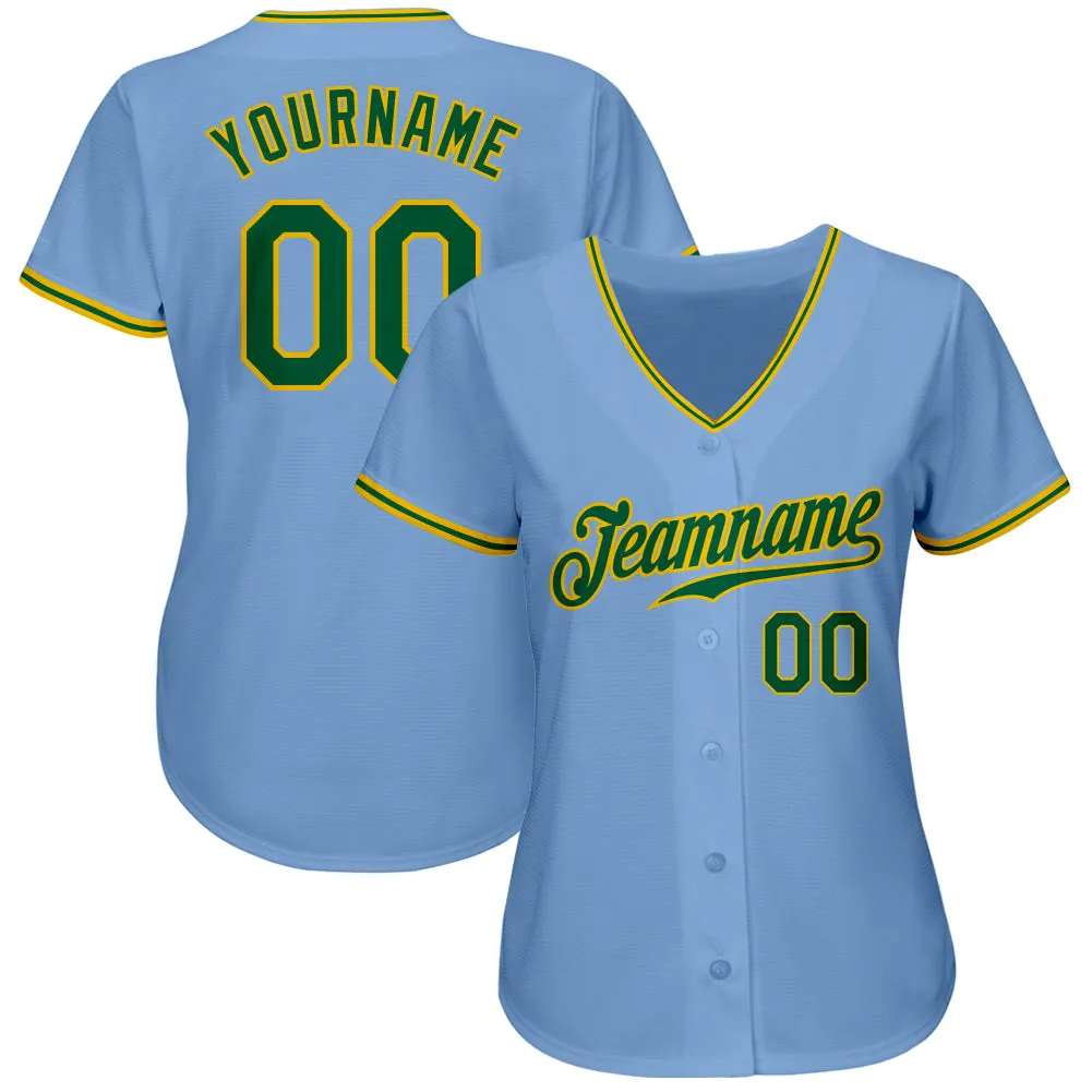 Custom Light Blue Kelly Green-Gold Authentic Baseball Jersey