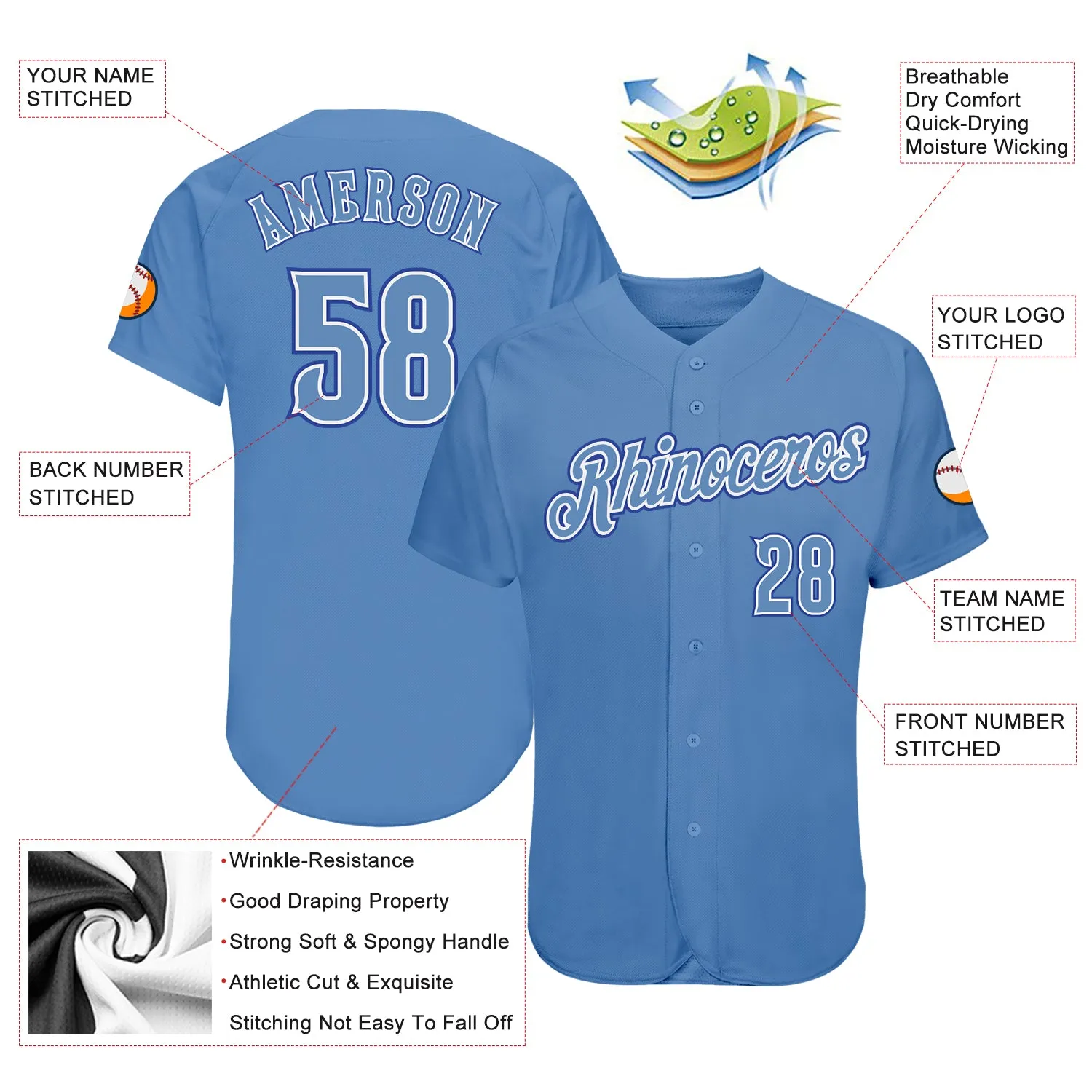 Custom Light Blue Light Blue-Royal Authentic Baseball Jersey