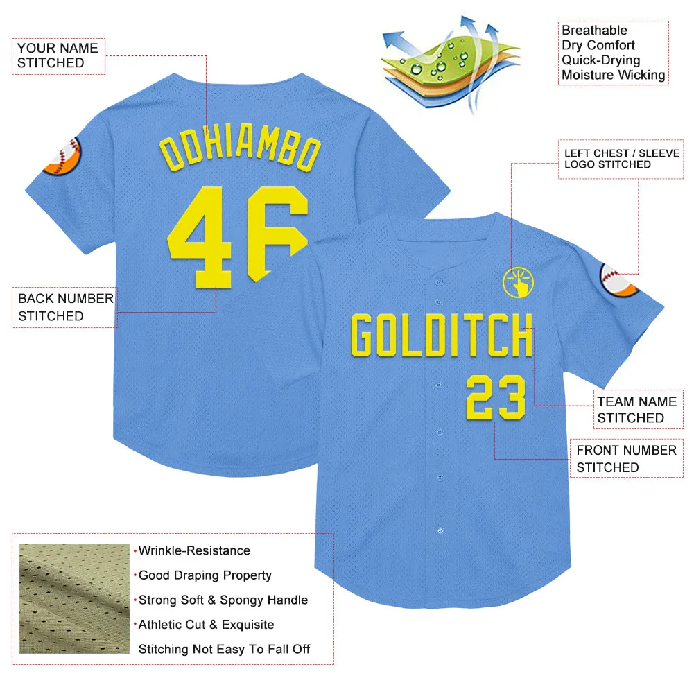 Custom Light Blue Light Yellow Mesh Authentic Throwback Baseball Jersey