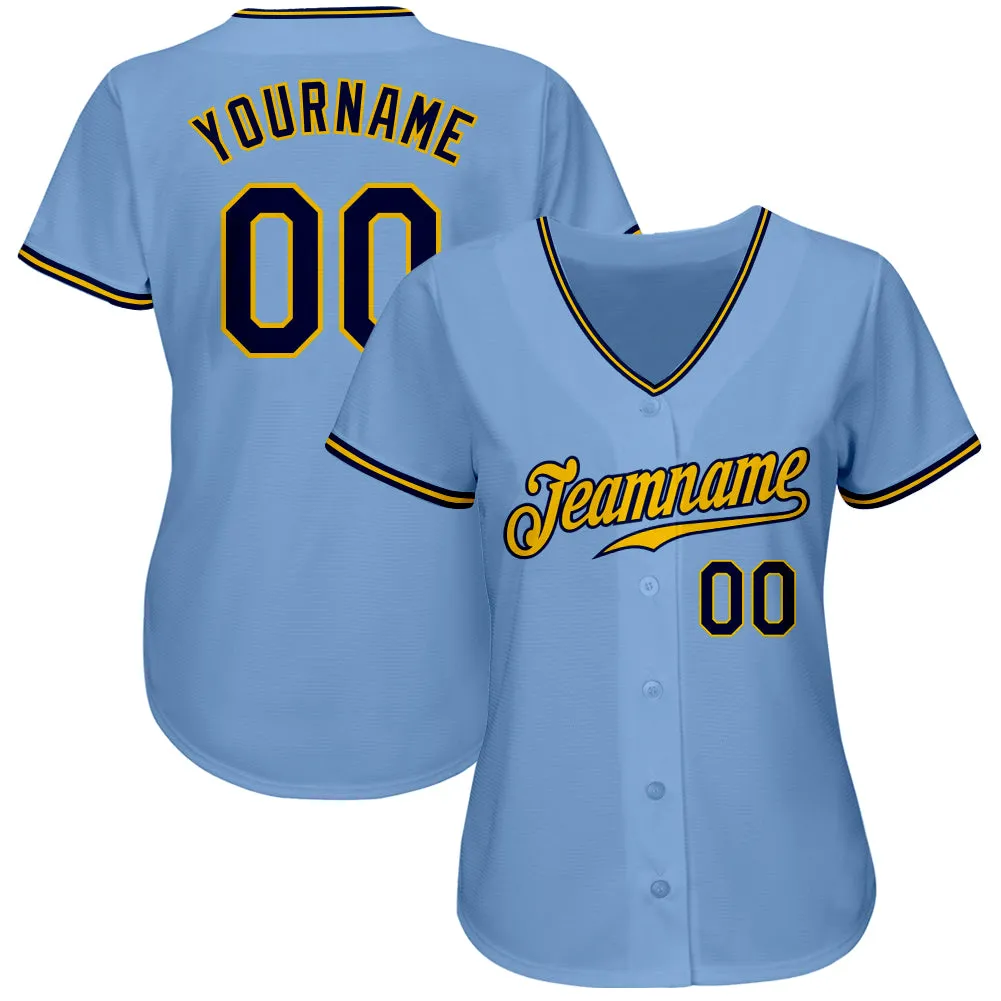 Custom Light Blue Navy-Gold Authentic Baseball Jersey