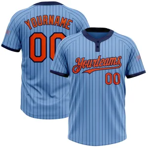 Custom Light Blue Navy Pinstripe Orange Two-Button Unisex Softball Jersey