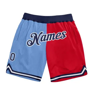 Custom Light Blue Navy-Red Authentic Throwback Split Fashion Basketball Shorts