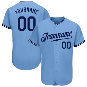 Custom Light Blue Navy-White Authentic Baseball Jersey