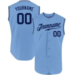 Custom Light Blue Navy-White Authentic Sleeveless Baseball Jersey