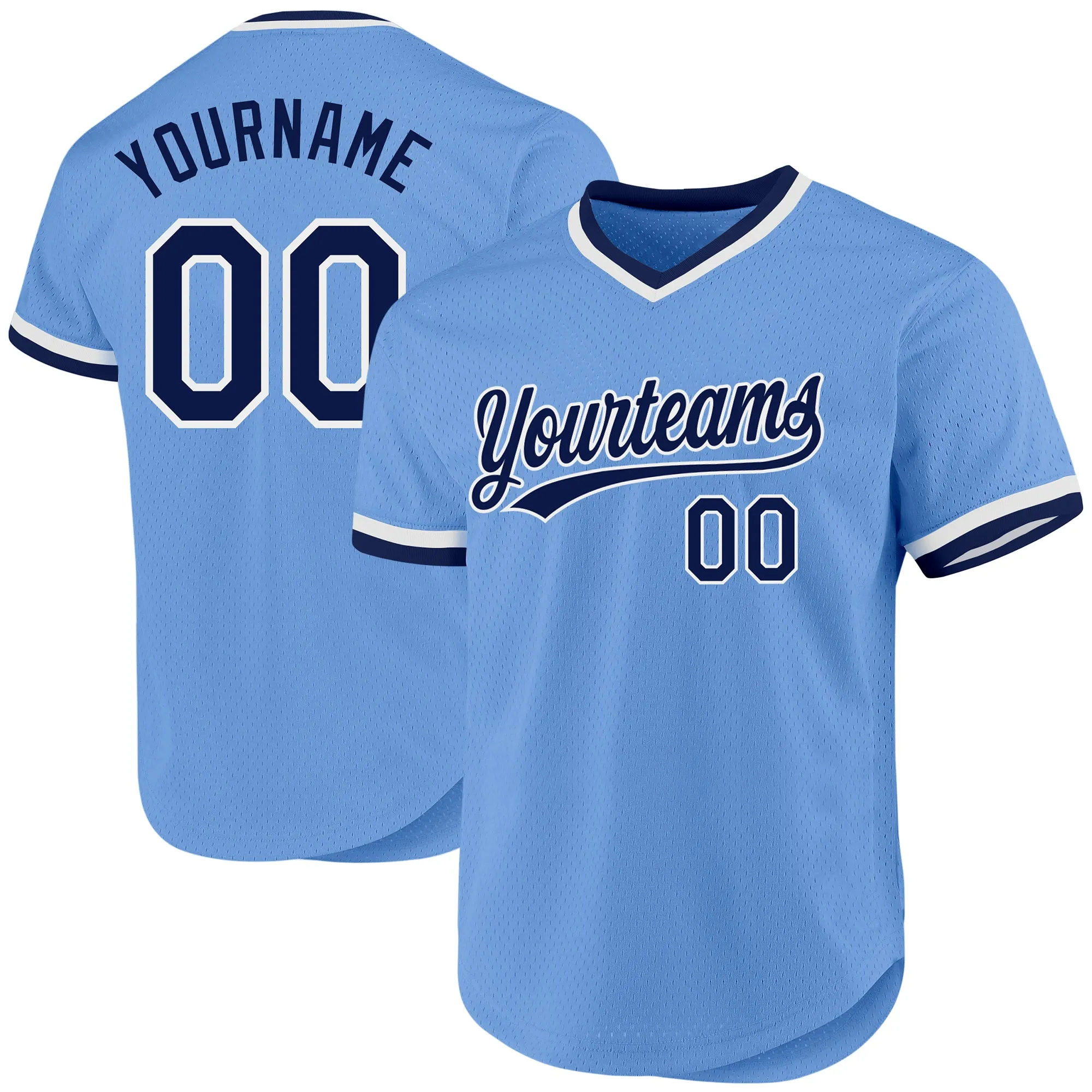 Custom Light Blue Navy-White Authentic Throwback Baseball Jersey