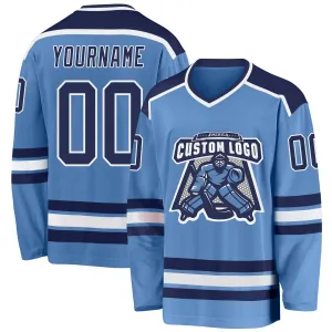 Custom Light Blue Navy-White Hockey Jersey