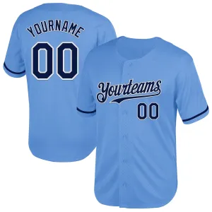 Custom Light Blue Navy-White Mesh Authentic Throwback Baseball Jersey