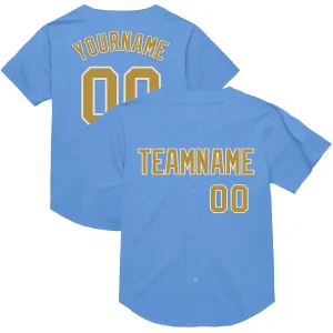 Custom Light Blue Old Gold-White Mesh Authentic Throwback Baseball Jersey