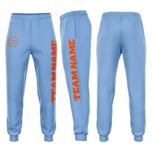 Custom Light Blue Orange Fleece Jogger Sweatpants